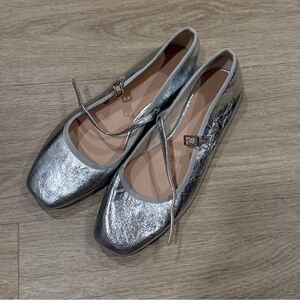J. Crew Metallic Silver Flats